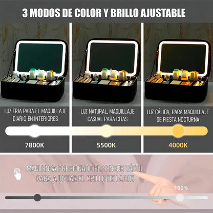 Cosmetiquero Con Espejo Organizador Led Impermeable Maquillaje