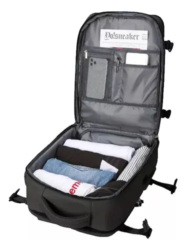 Mochila De Viaje Avión Gran Capacidad Color Negro Diseño De La Tela Lisa