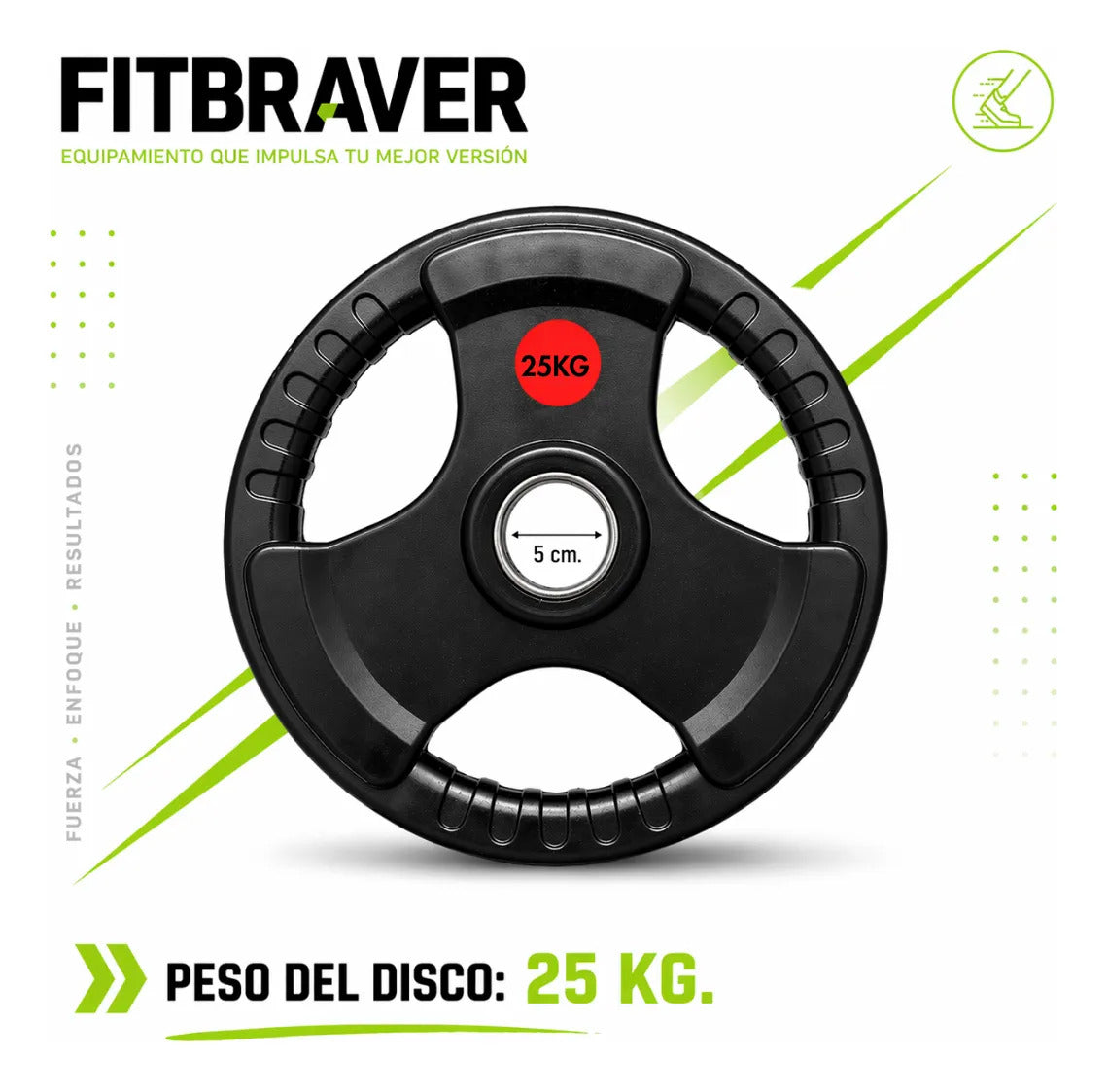 Disco Olímpico Grip 25kg Con Asas Recubierto En Goma