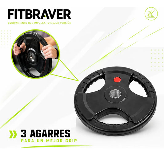 Disco Olímpico Grip 5kg Con Asas Recubierto En Goma