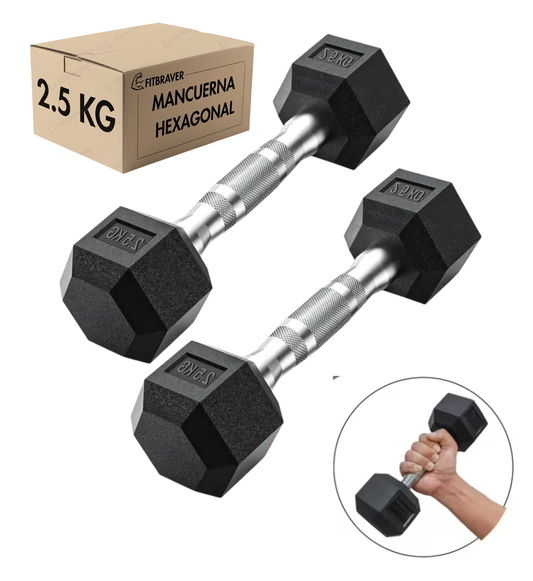 Par Mancuernass Fitbraver Set 2.5kg Acero Y Caucho Negro