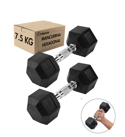 Par Mancuerna Fitbraver Set 7.5kg Acero Y Caucho Negro