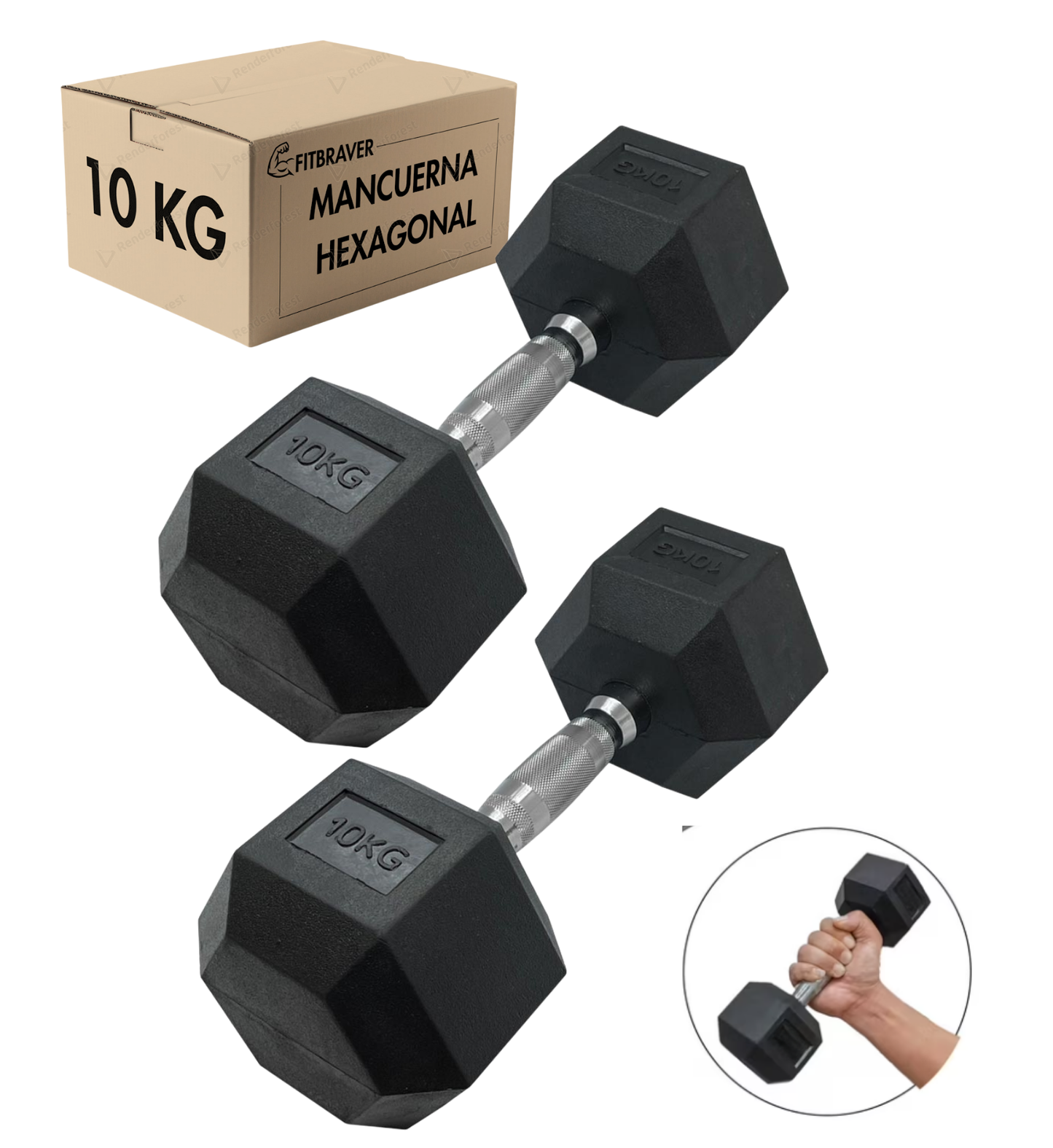 Par Mancuerna Fitbraver Set 10kg Acero Y Caucho Negro