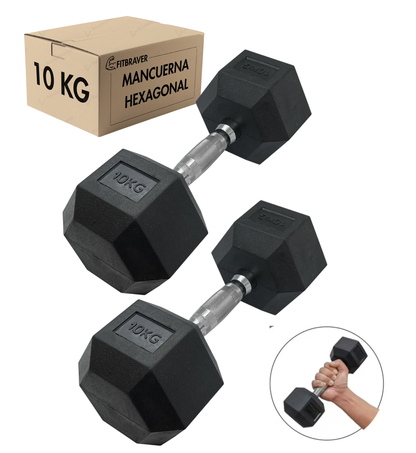 Par Mancuerna Fitbraver Set 10kg Acero Y Caucho Negro