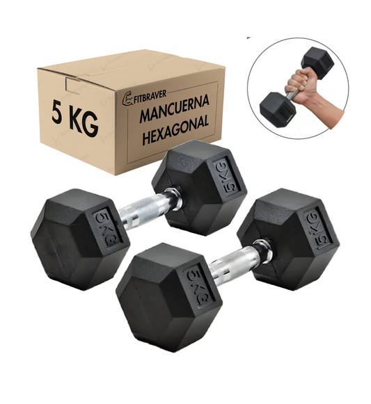 Par Mancuerna Fitbraver Set 5kg Acero Y Caucho Negro