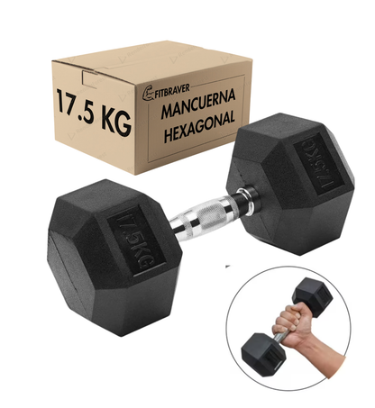 Mancuerna Hexagonal 17.5kg Acero Y Caucho Fitbraver